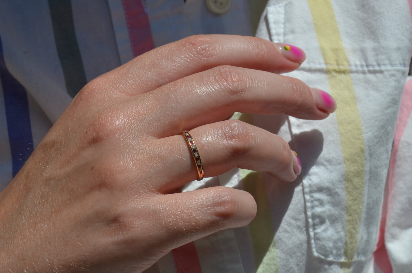 Ruby and Diamond Half Eternity Band