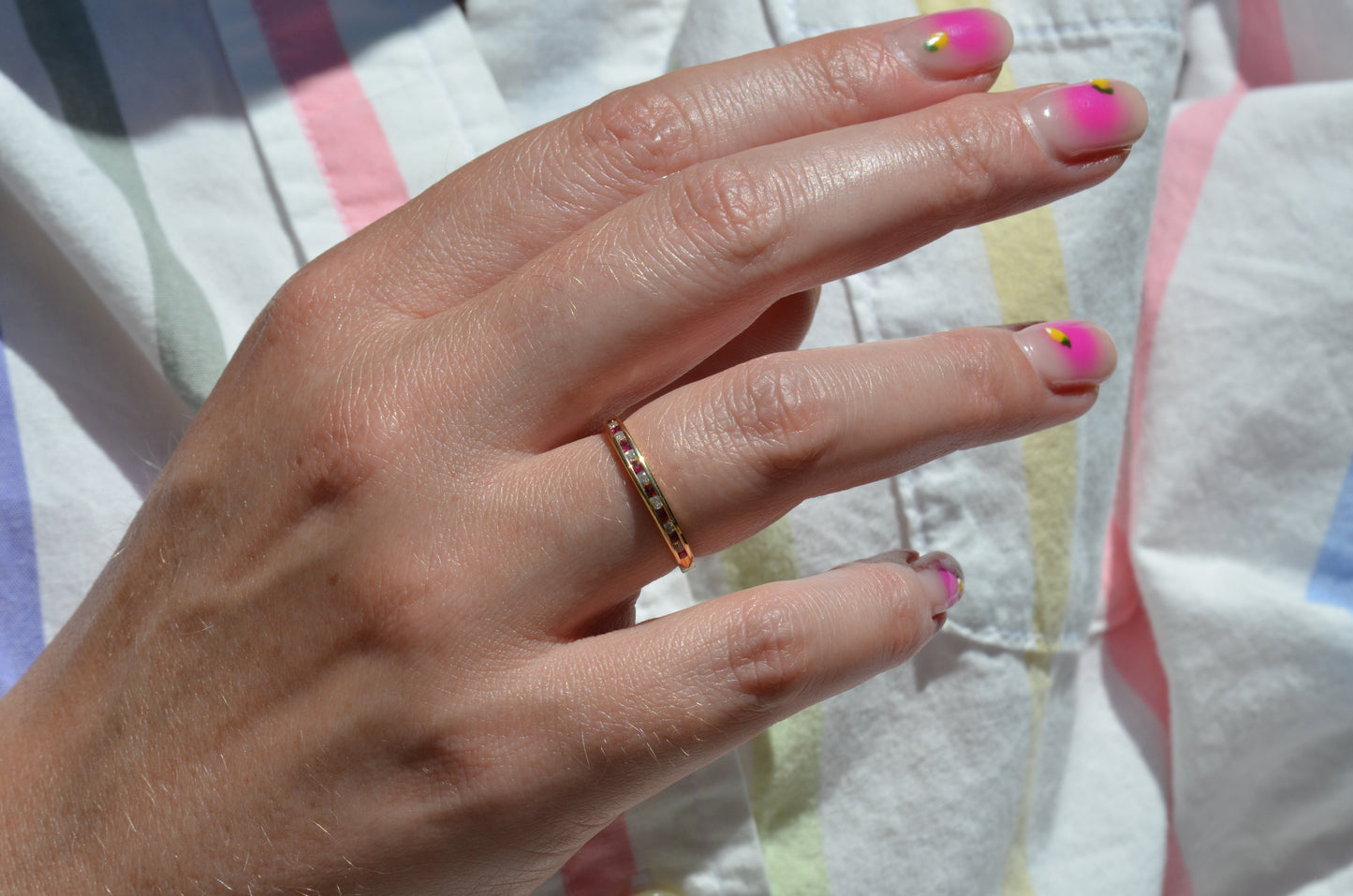Ruby and Diamond Half Eternity Band