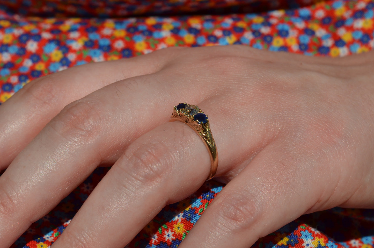 Dazzling Antique Sapphire and Diamond Trilogy Ring