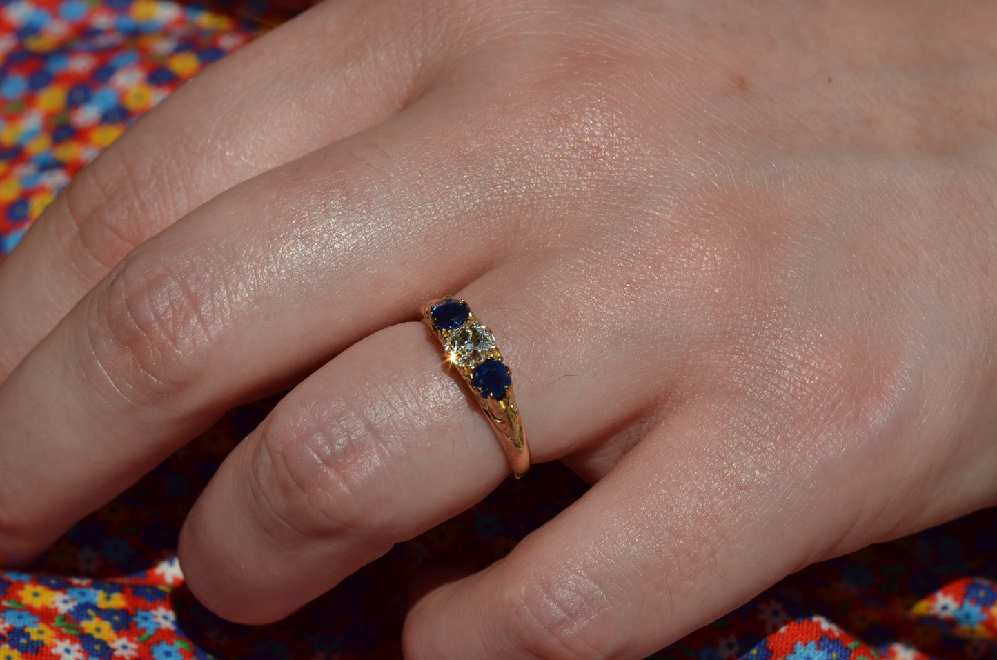 Dazzling Antique Sapphire and Diamond Trilogy Ring