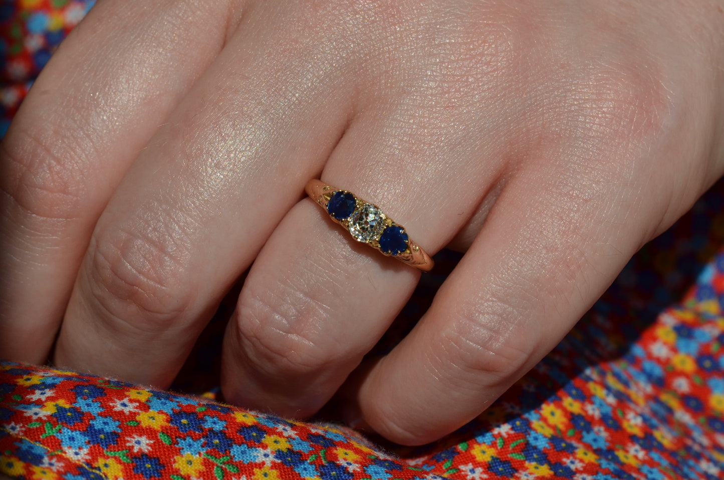 Dazzling Antique Sapphire and Diamond Trilogy Ring