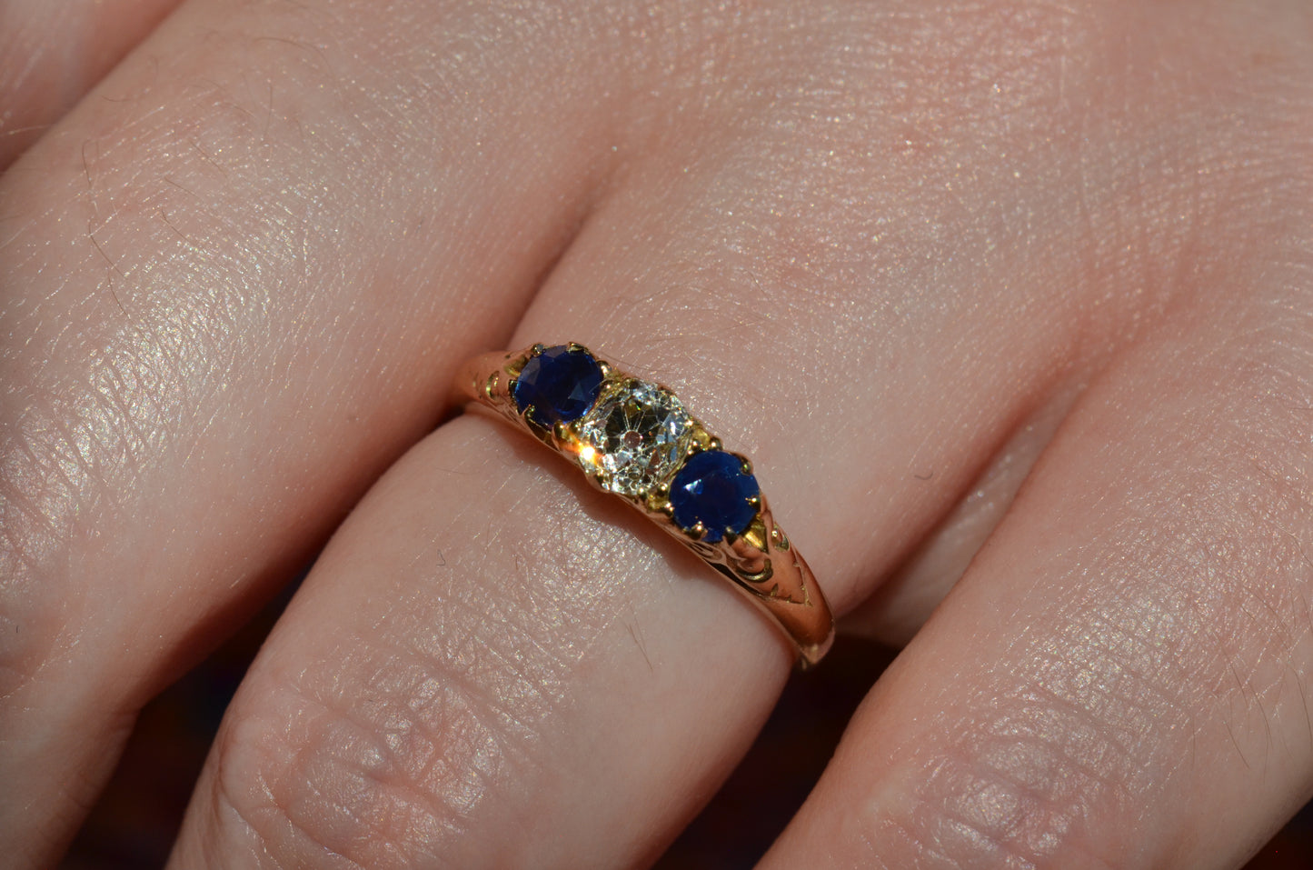 Dazzling Antique Sapphire and Diamond Trilogy Ring