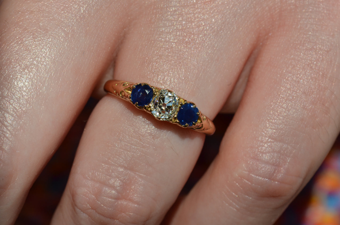 Dazzling Antique Sapphire and Diamond Trilogy Ring