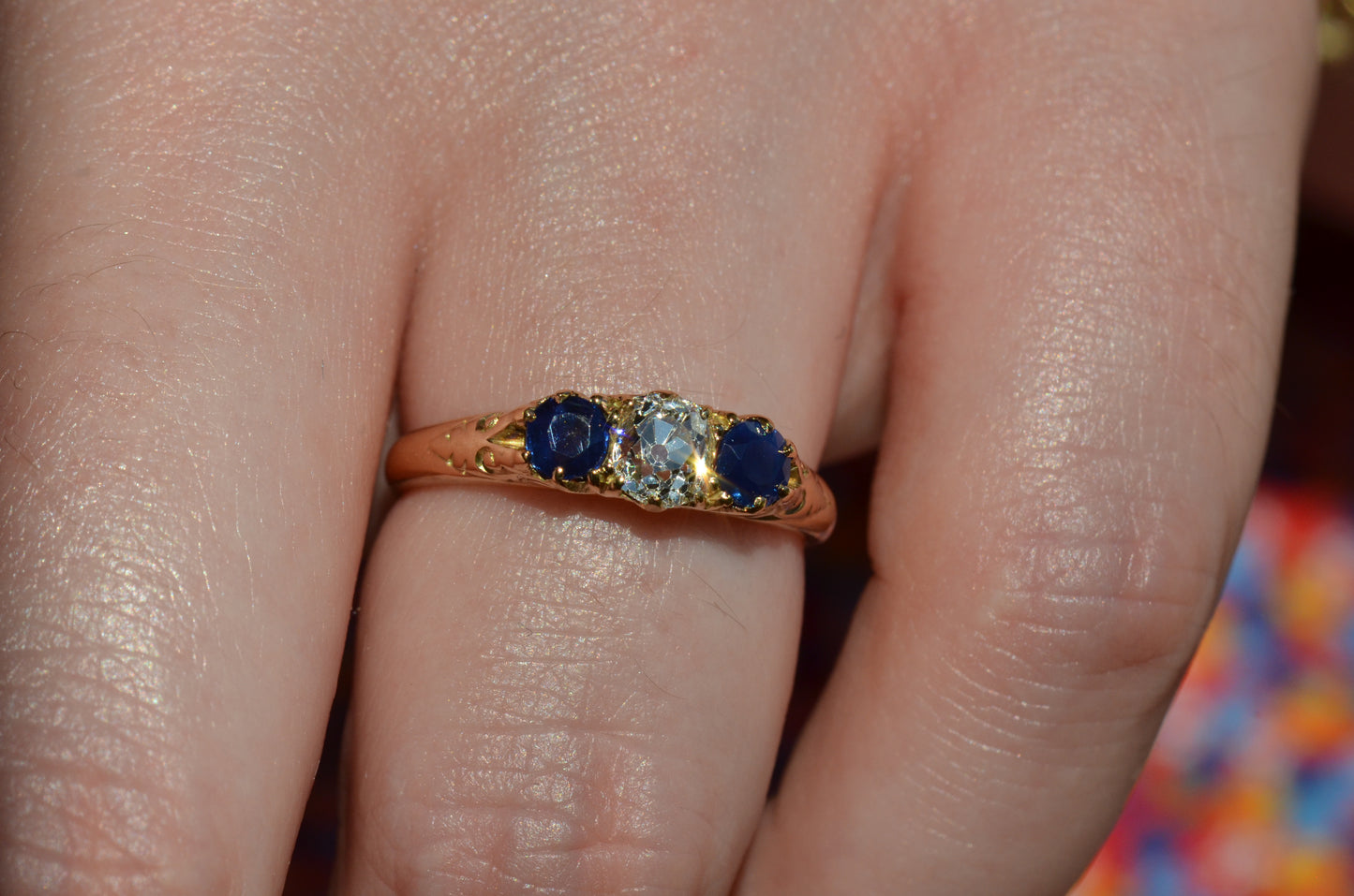 Dazzling Antique Sapphire and Diamond Trilogy Ring