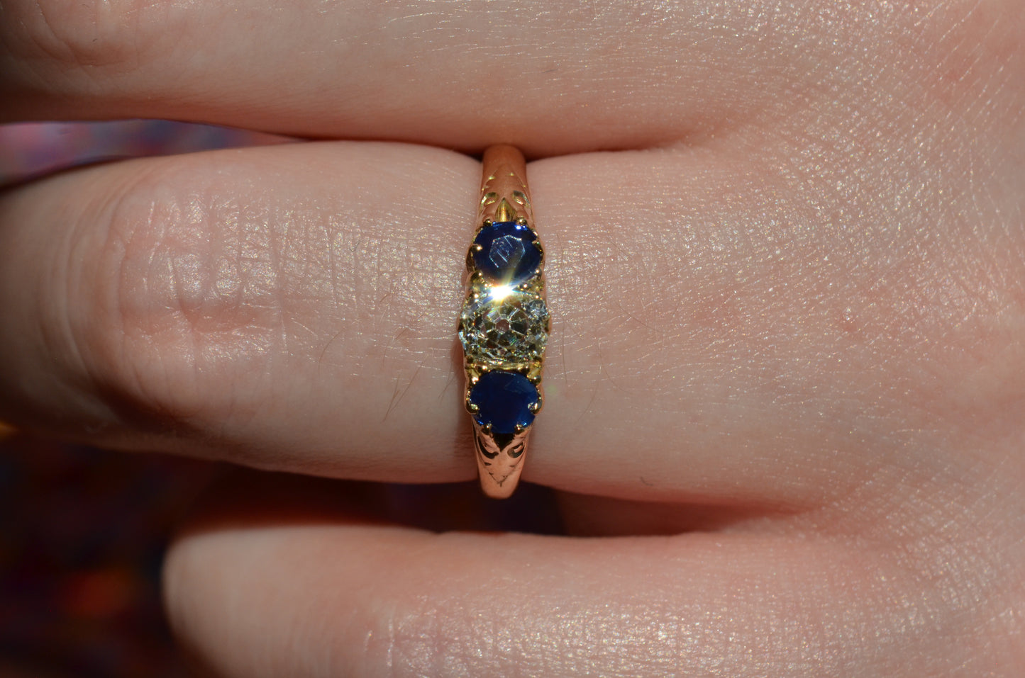 Dazzling Antique Sapphire and Diamond Trilogy Ring