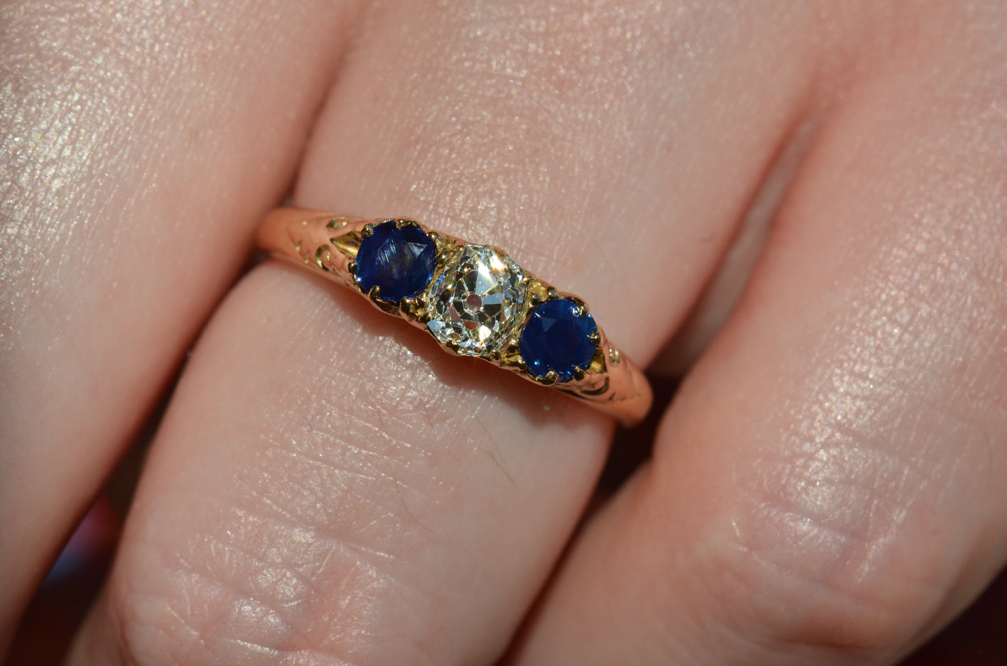 Dazzling Antique Sapphire and Diamond Trilogy Ring