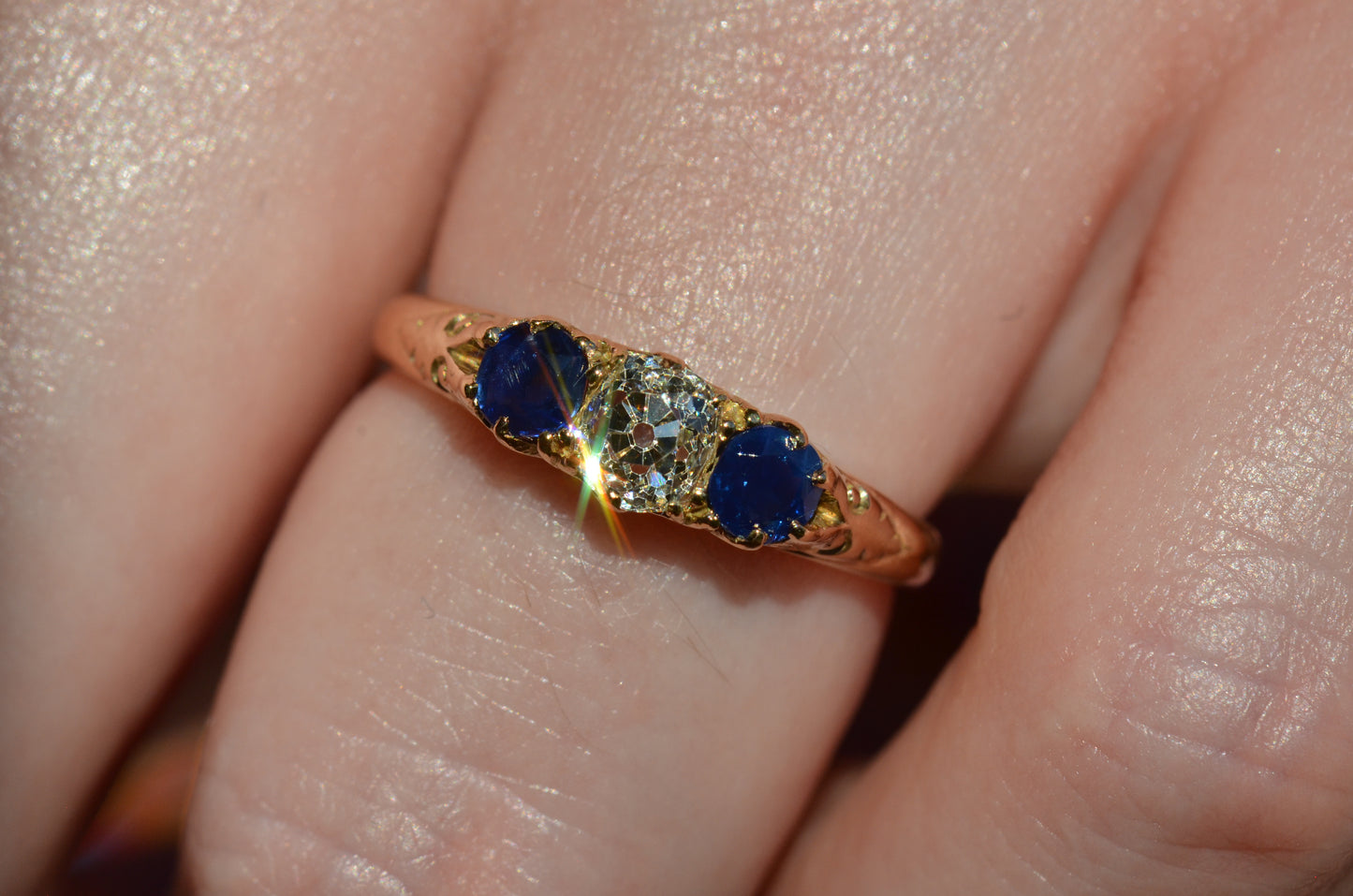 Dazzling Antique Sapphire and Diamond Trilogy Ring