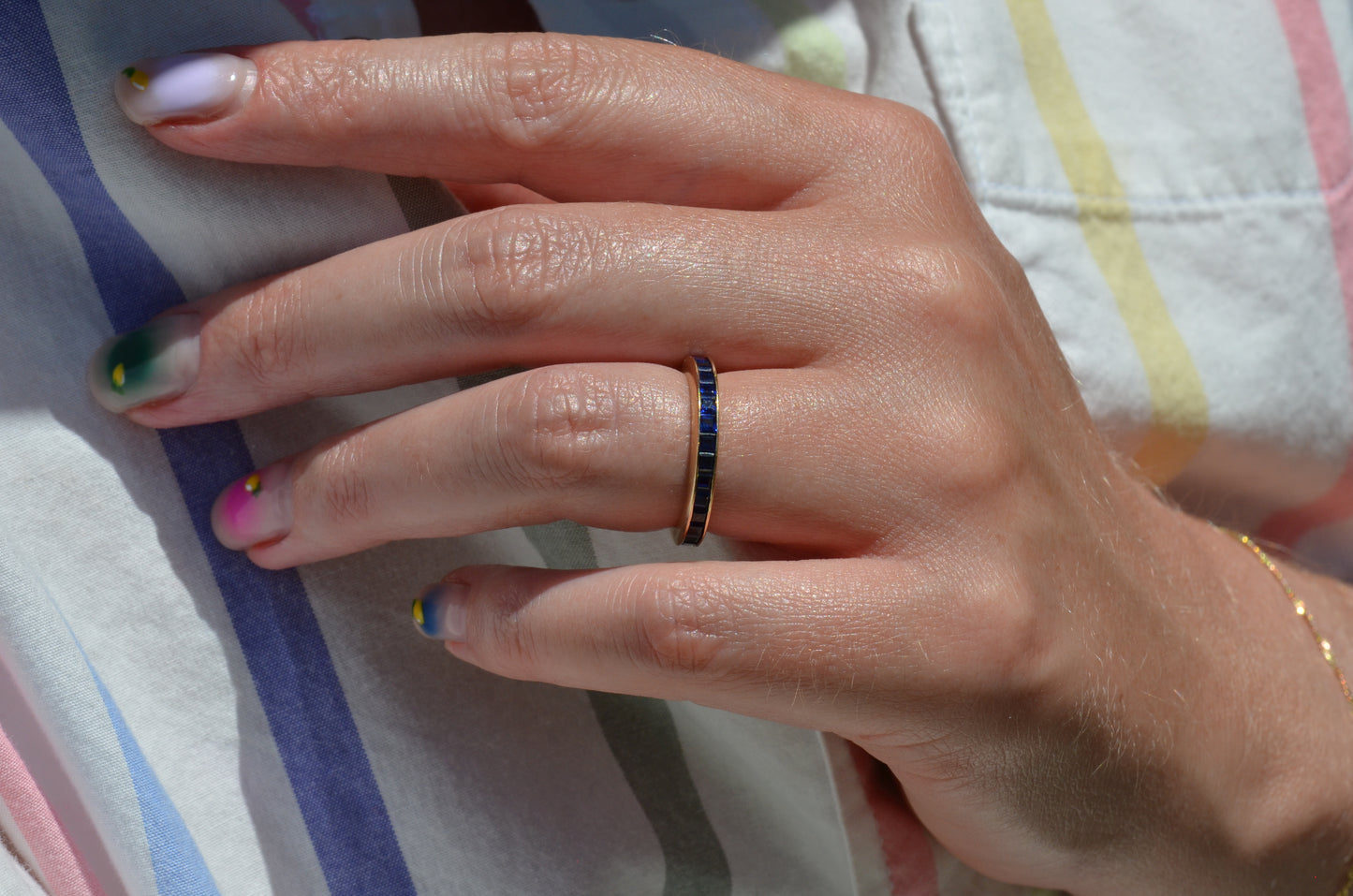 Velvety Synthetic Sapphire Eternity Band