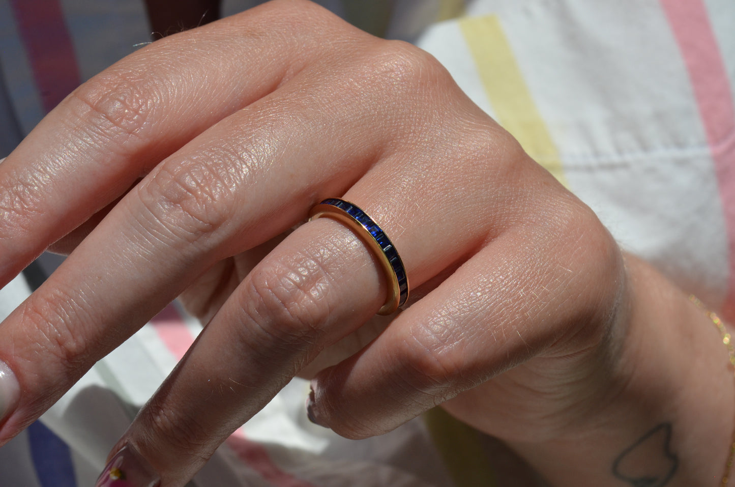 Velvety Synthetic Sapphire Eternity Band