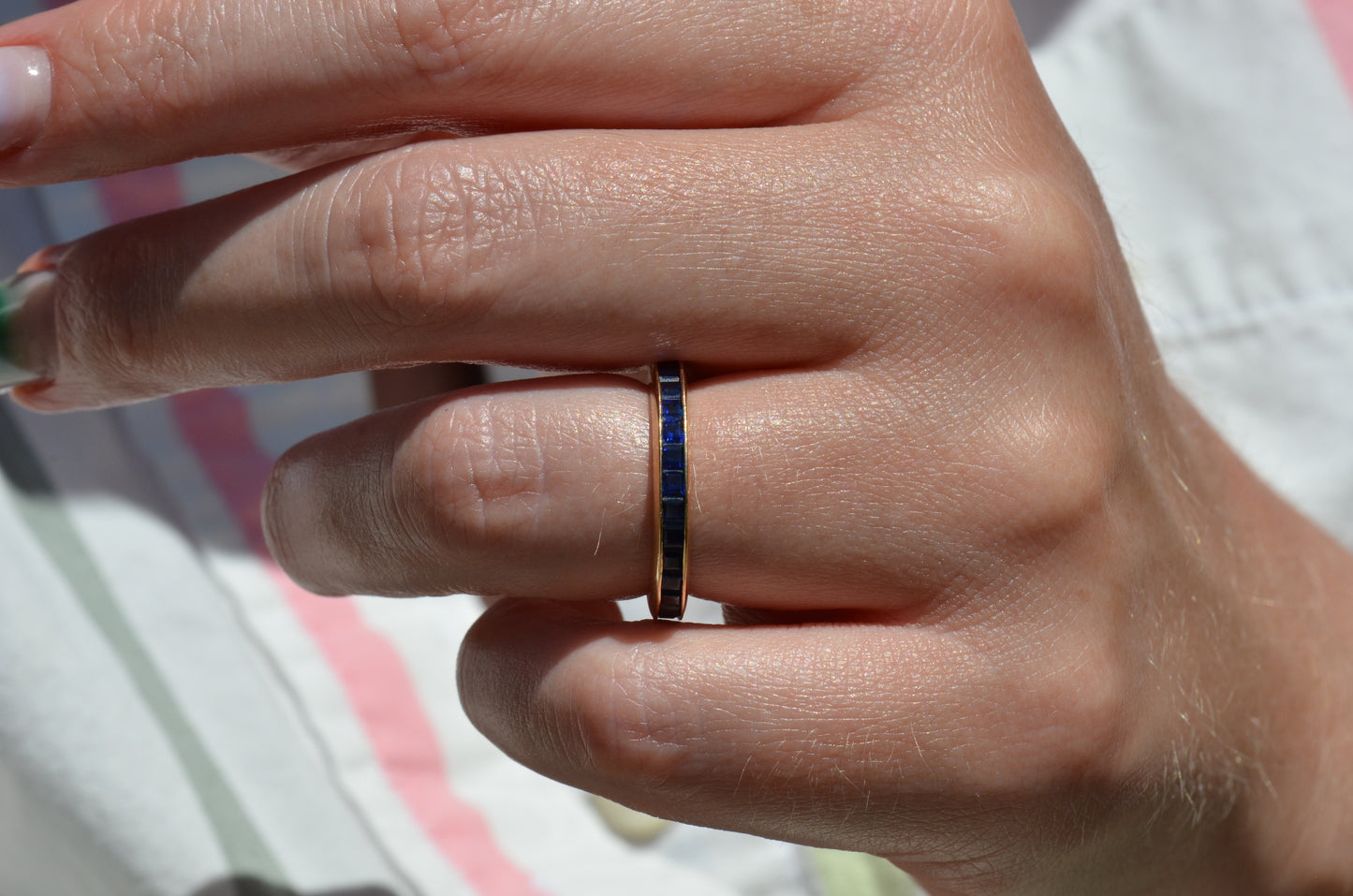 Velvety Synthetic Sapphire Eternity Band