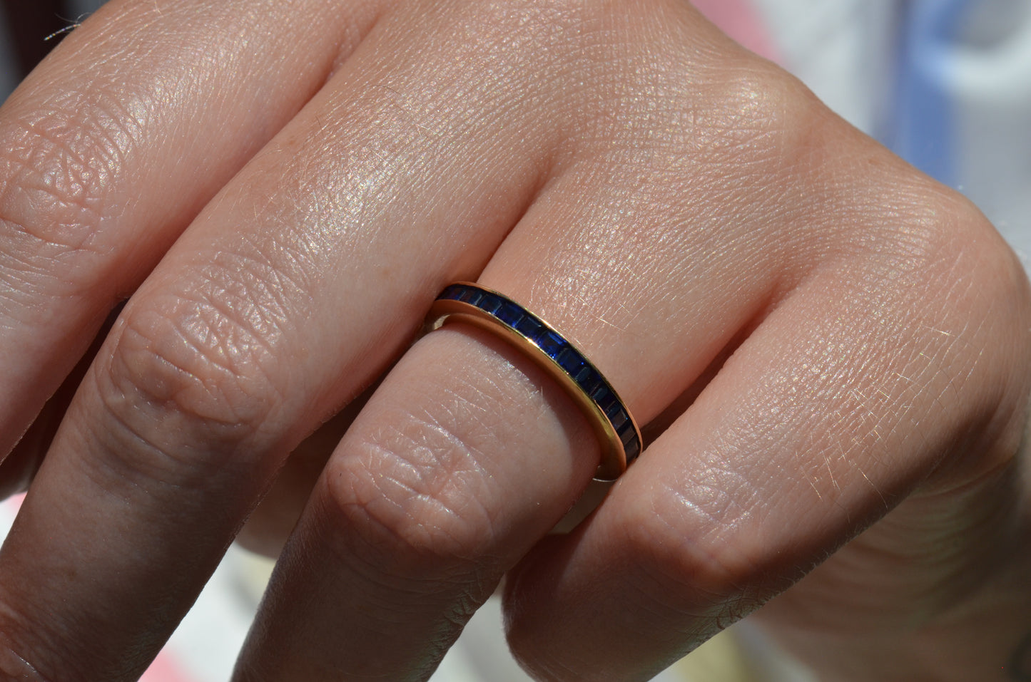Velvety Synthetic Sapphire Eternity Band