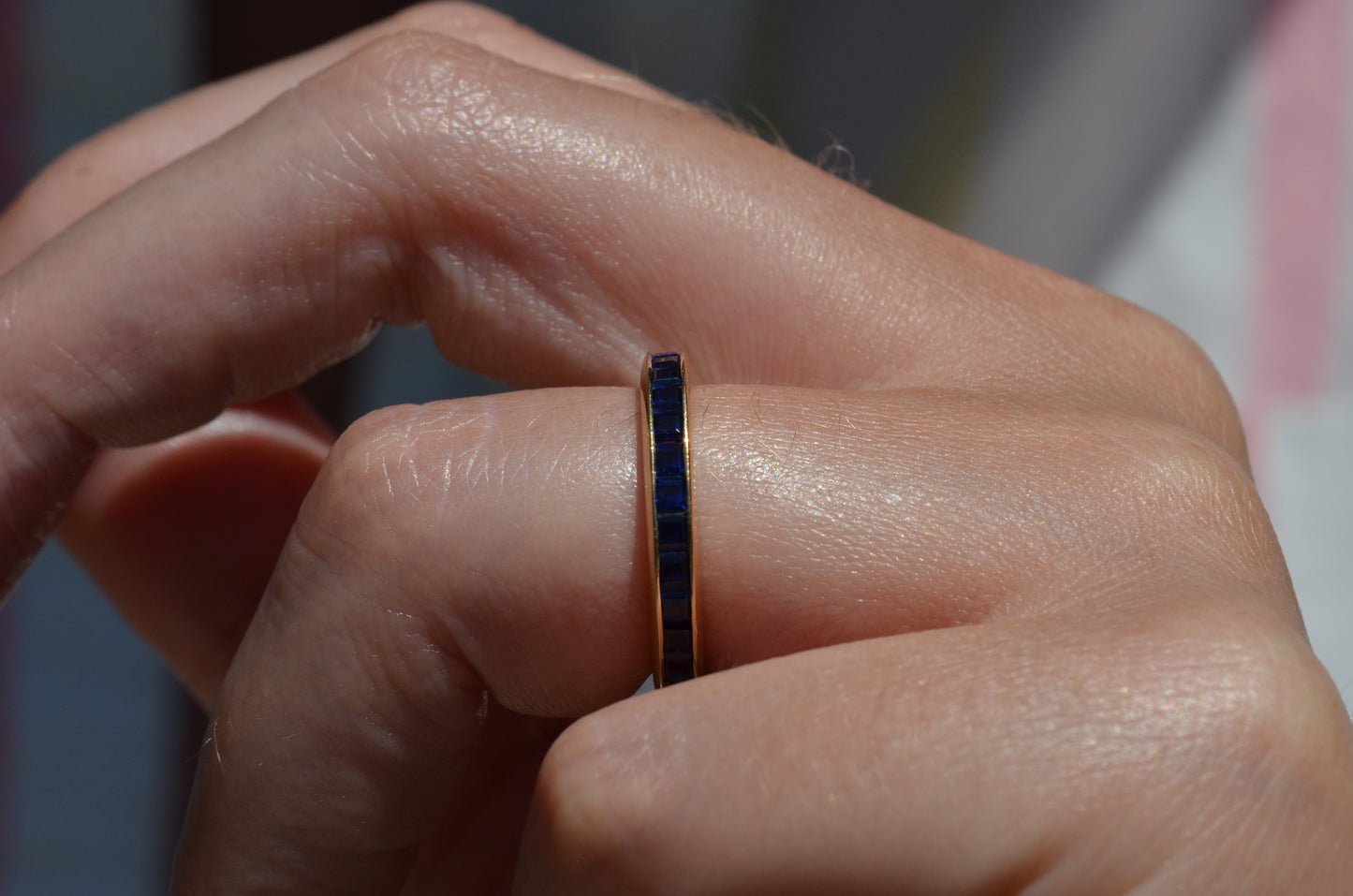 Velvety Synthetic Sapphire Eternity Band