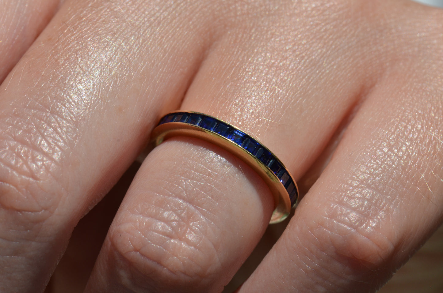 Velvety Synthetic Sapphire Eternity Band