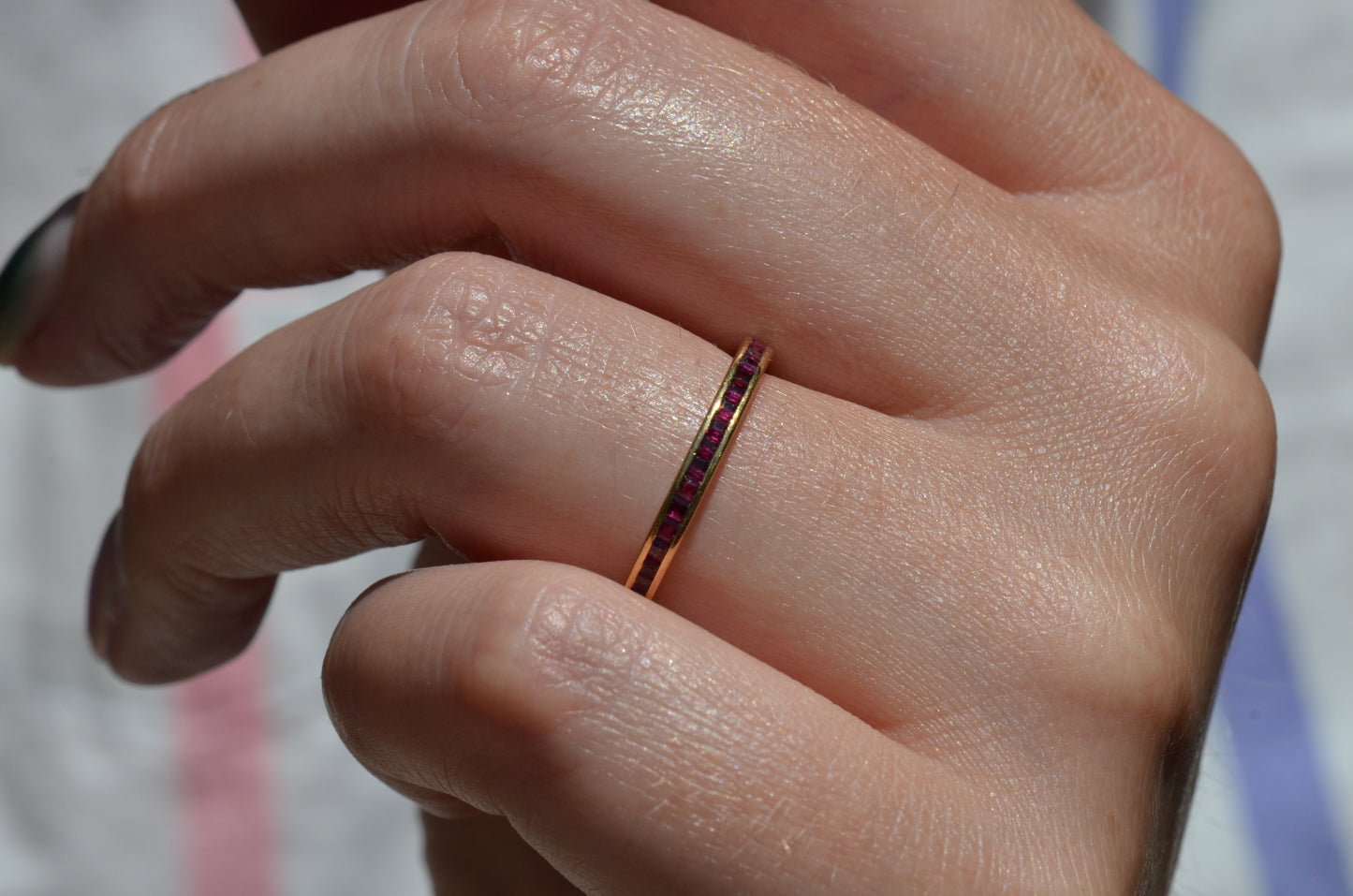 Slim Synthetic Ruby Eternity Band
