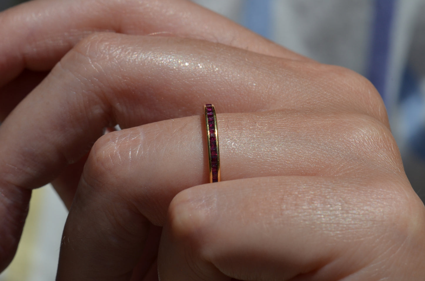 Slim Synthetic Ruby Eternity Band