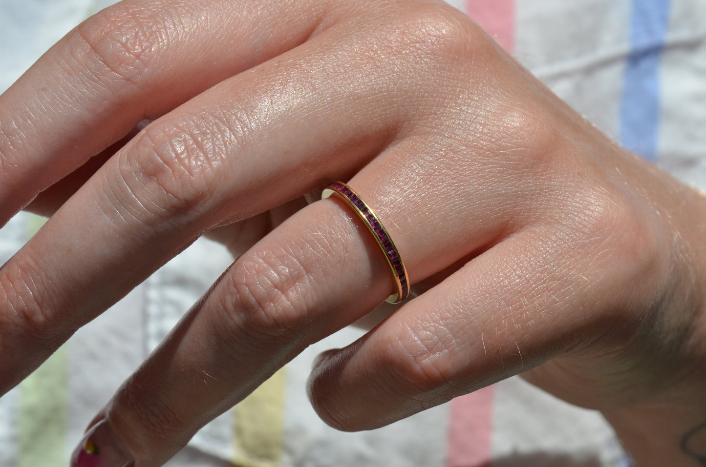 Slim Synthetic Ruby Eternity Band