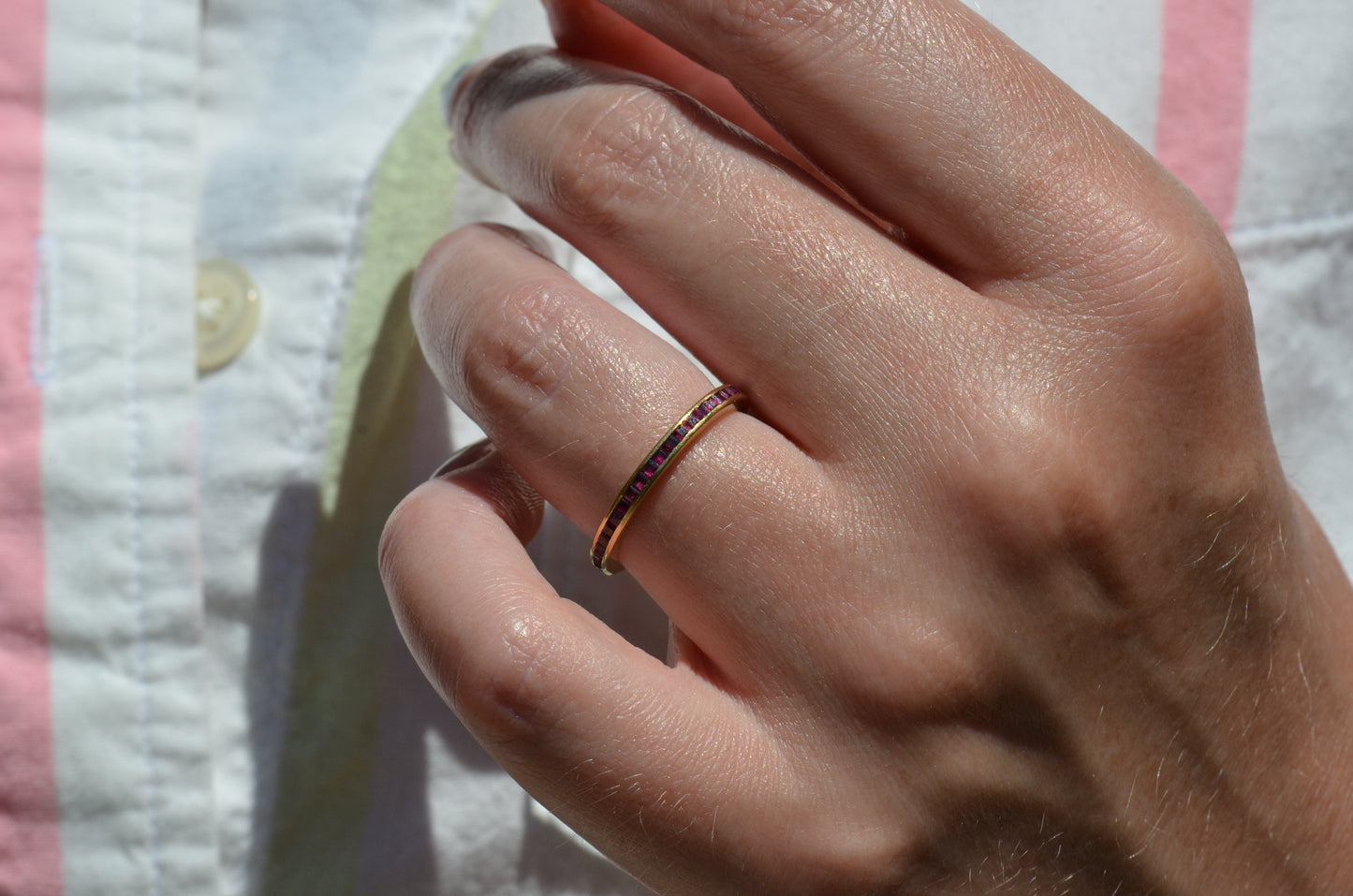 Slim Synthetic Ruby Eternity Band
