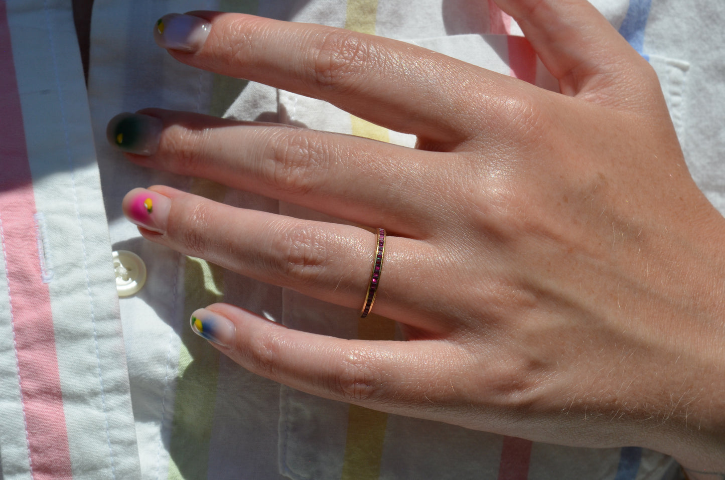 Slim Synthetic Ruby Eternity Band