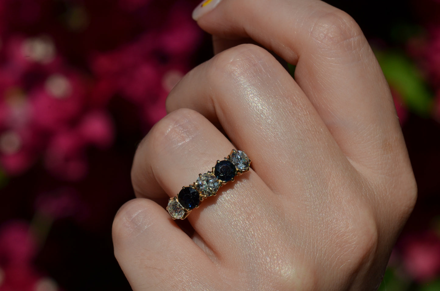 Dazzling Sapphire and Diamond Five Stone Band