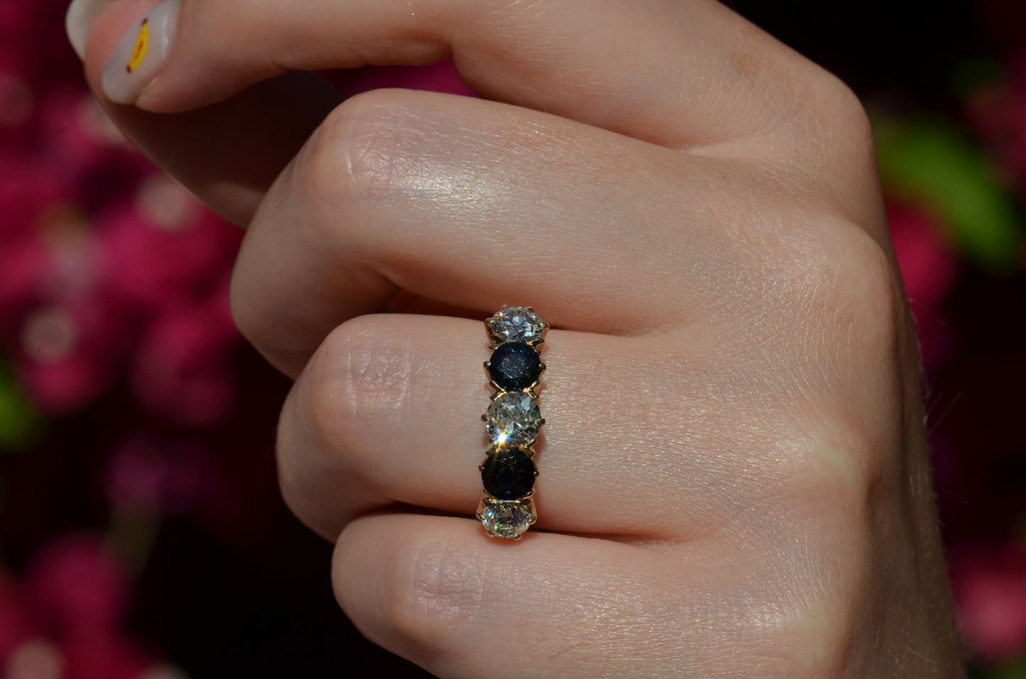 Dazzling Sapphire and Diamond Five Stone Band