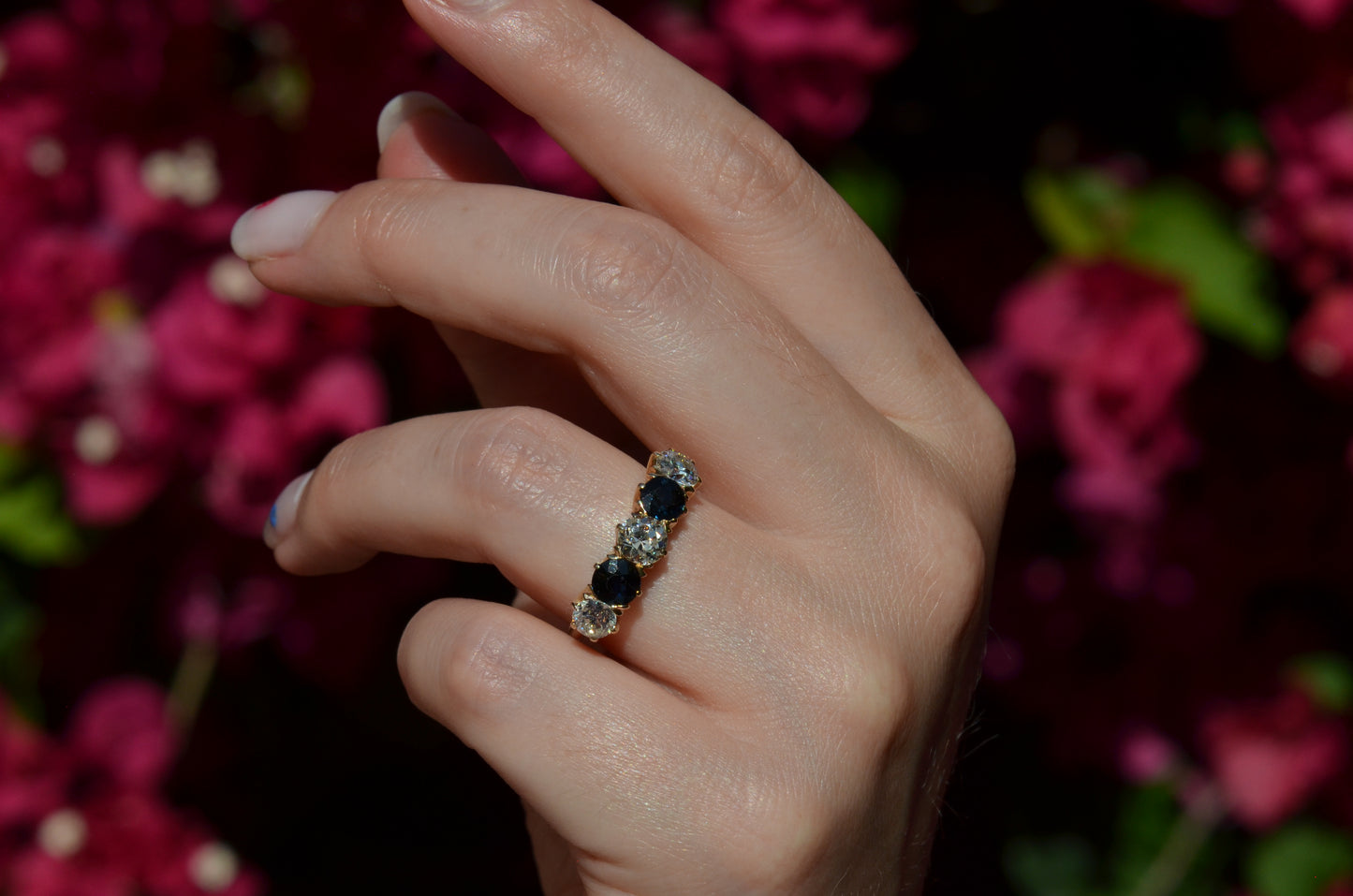 Dazzling Sapphire and Diamond Five Stone Band