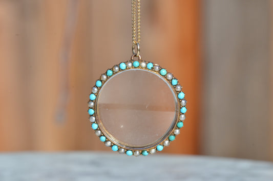 Darling Antique Pearl and Turquoise Glass Locket