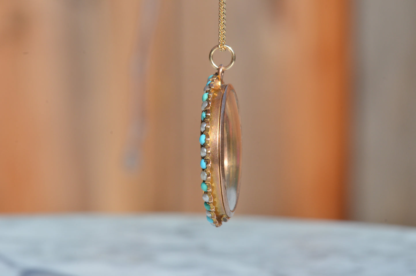 Darling Antique Pearl and Turquoise Glass Locket
