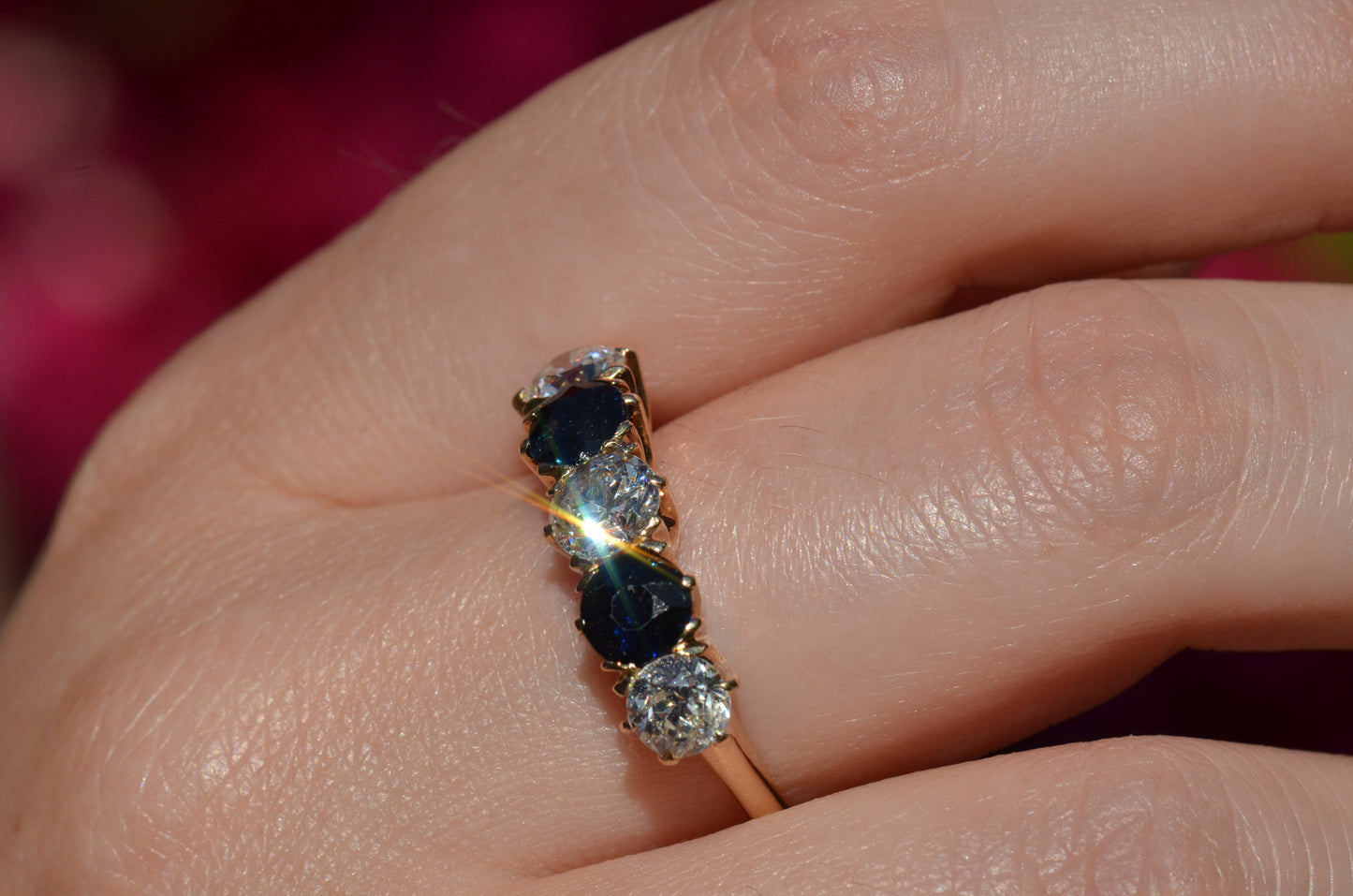 Dazzling Sapphire and Diamond Five Stone Band