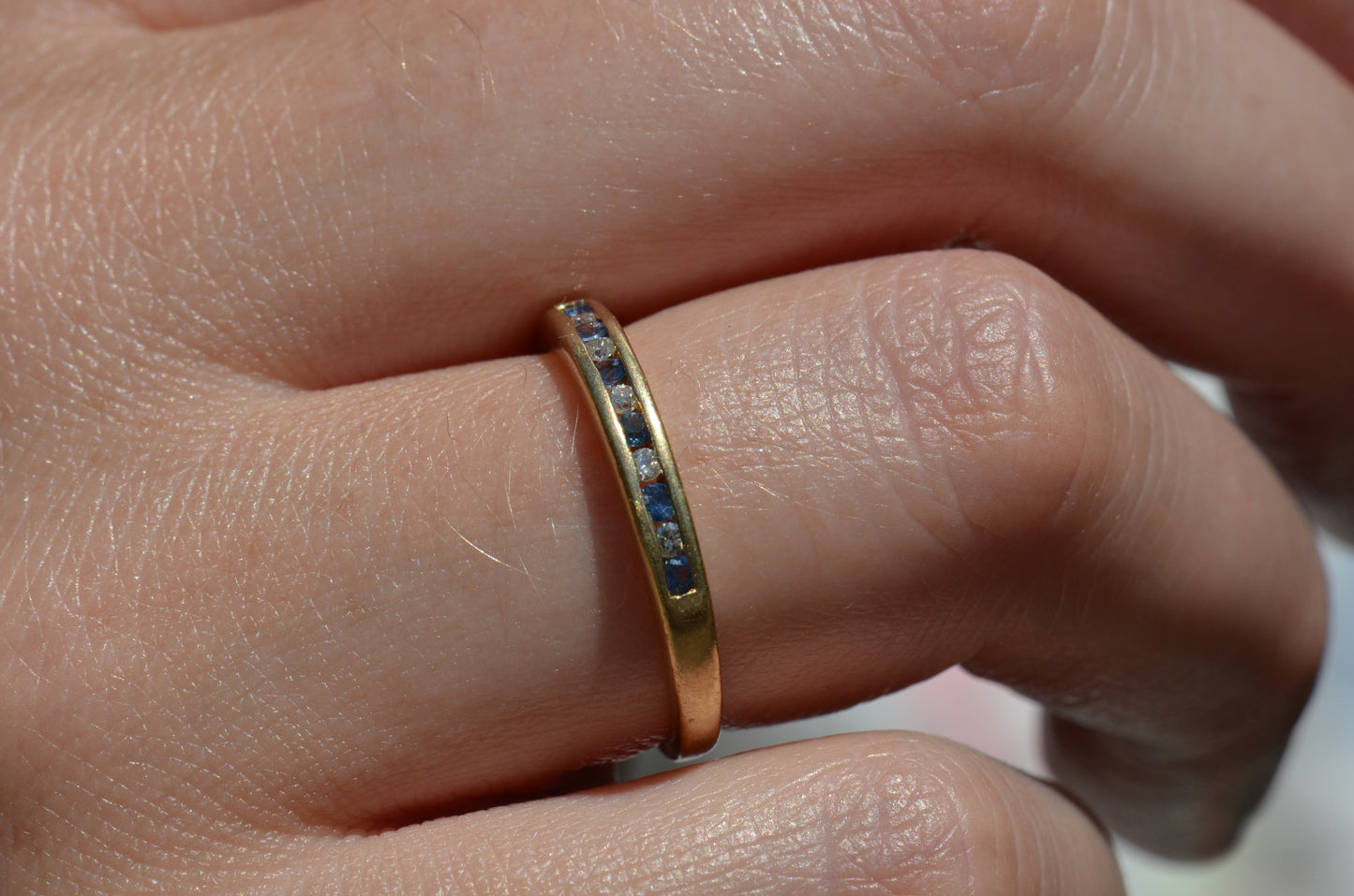 Cornflower Blue Sapphire and Diamond Half Eternity