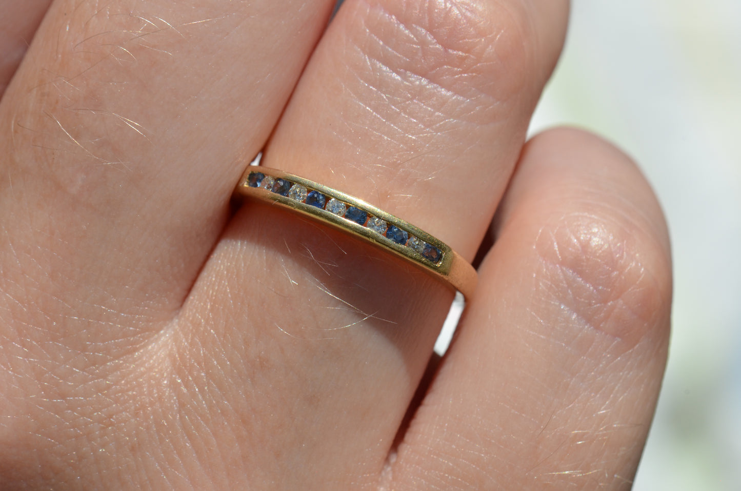 Cornflower Blue Sapphire and Diamond Half Eternity