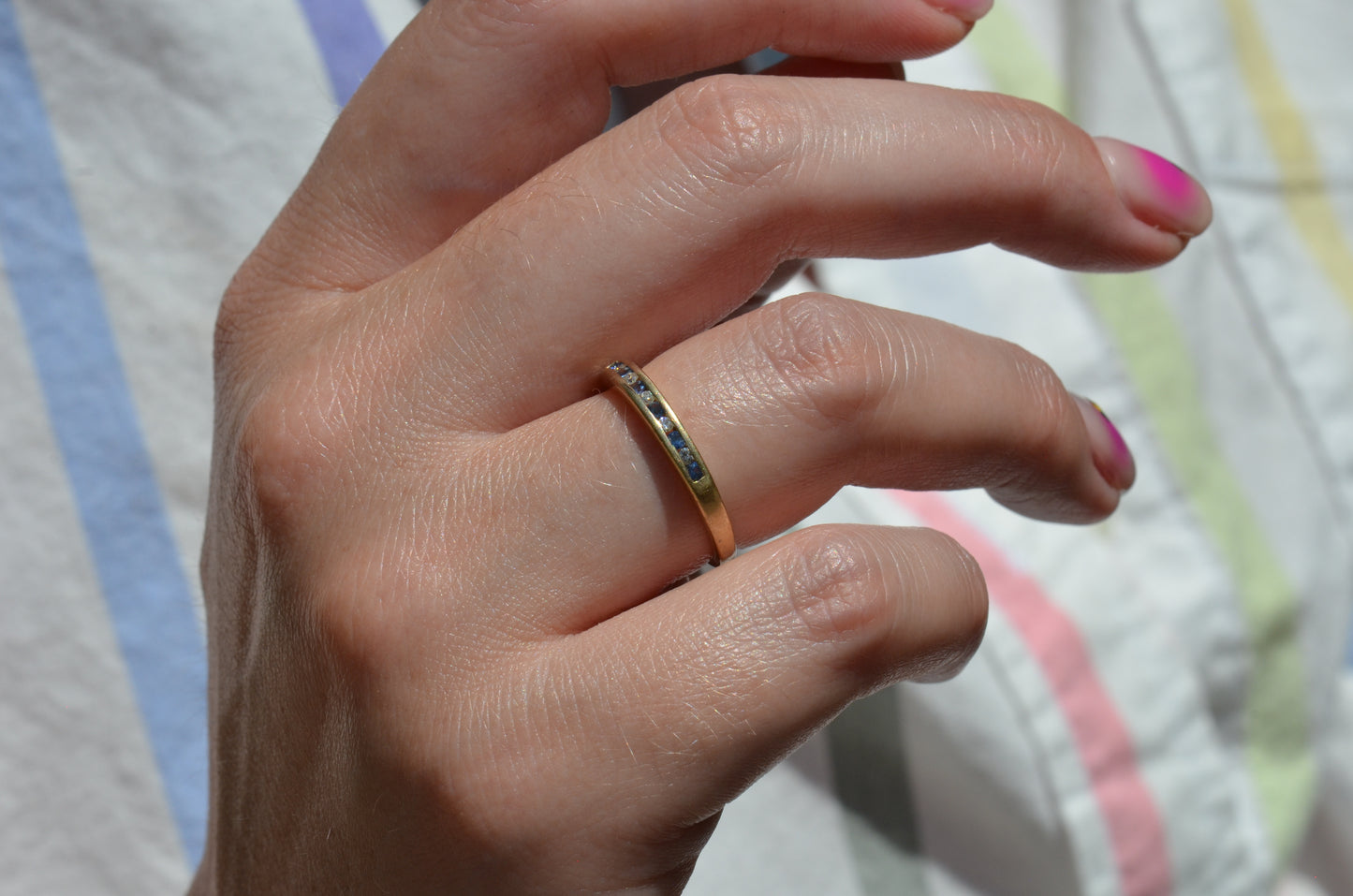 Cornflower Blue Sapphire and Diamond Half Eternity