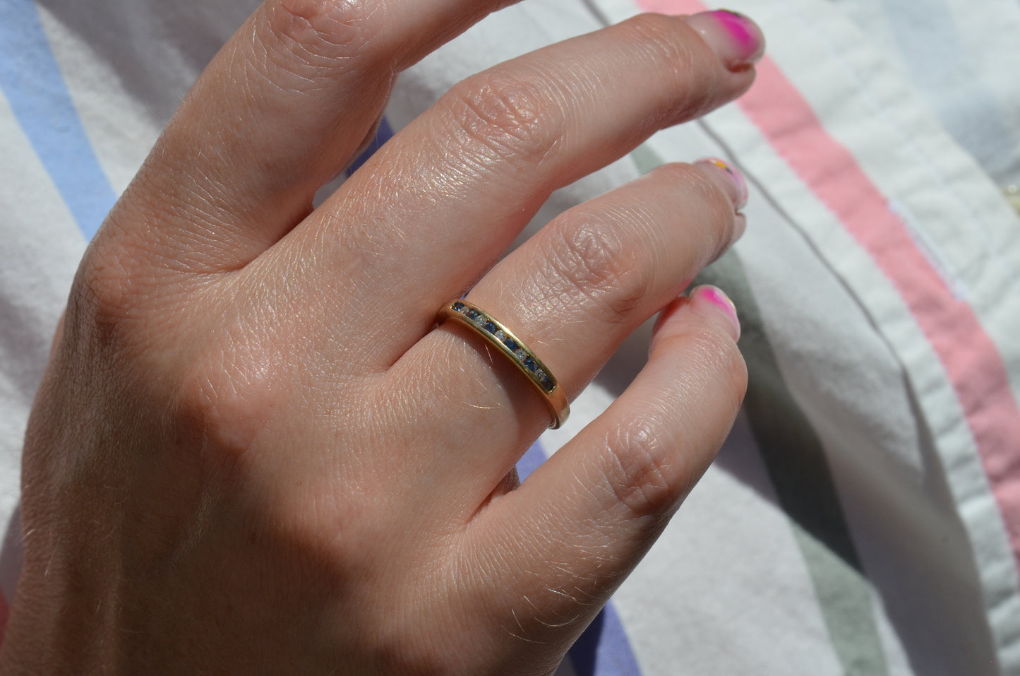 Cornflower Blue Sapphire and Diamond Half Eternity