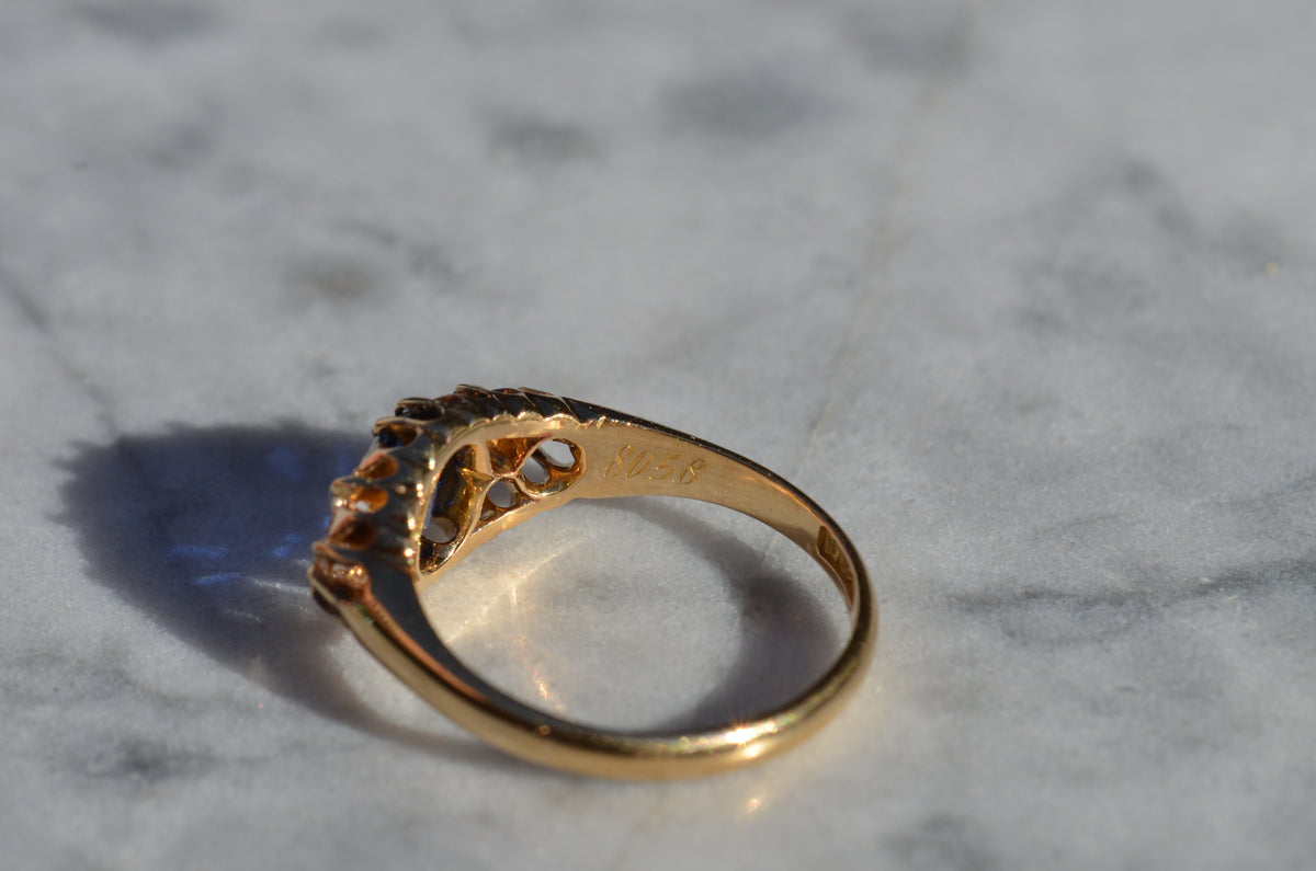 Velvety Edwardian Sapphire Navette Ring
