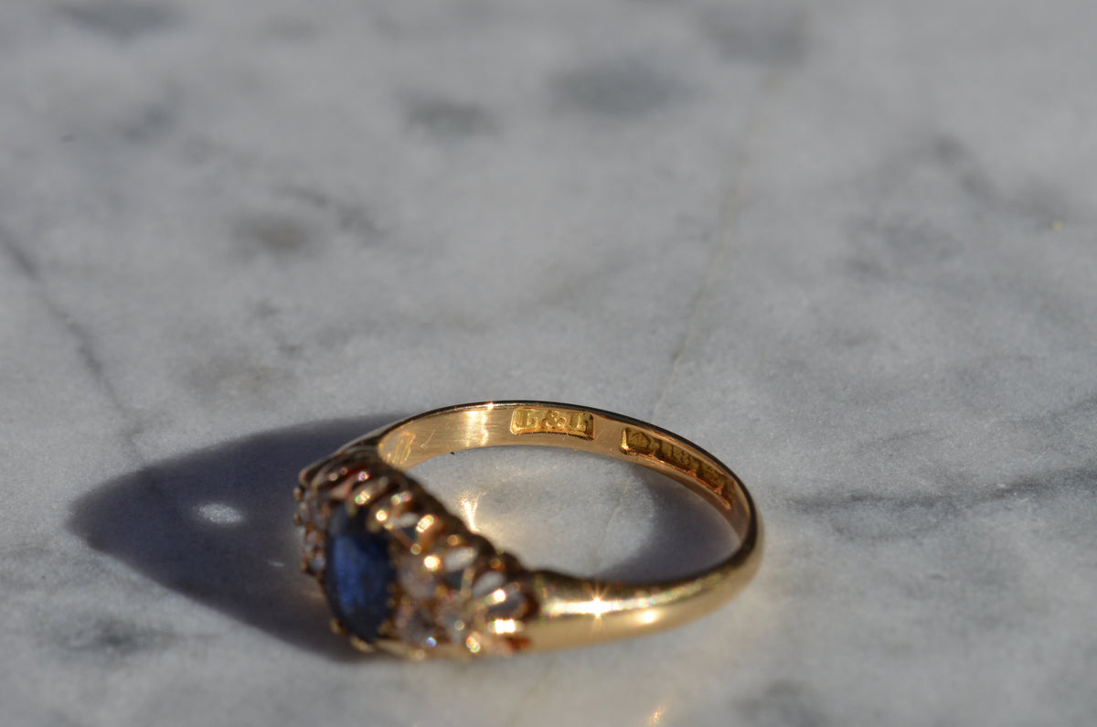 Velvety Edwardian Sapphire Navette Ring