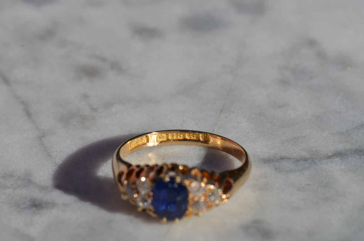 Velvety Edwardian Sapphire Navette Ring