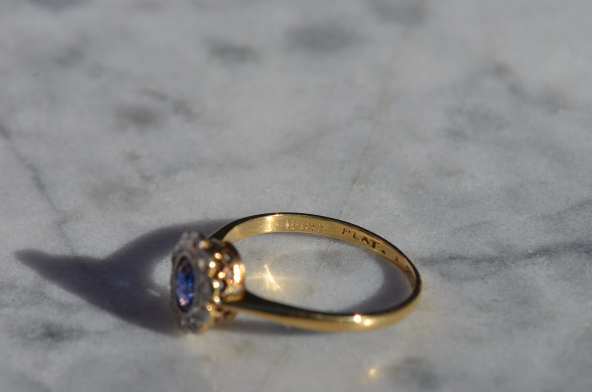 Rich Antique Sapphire Daisy Ring