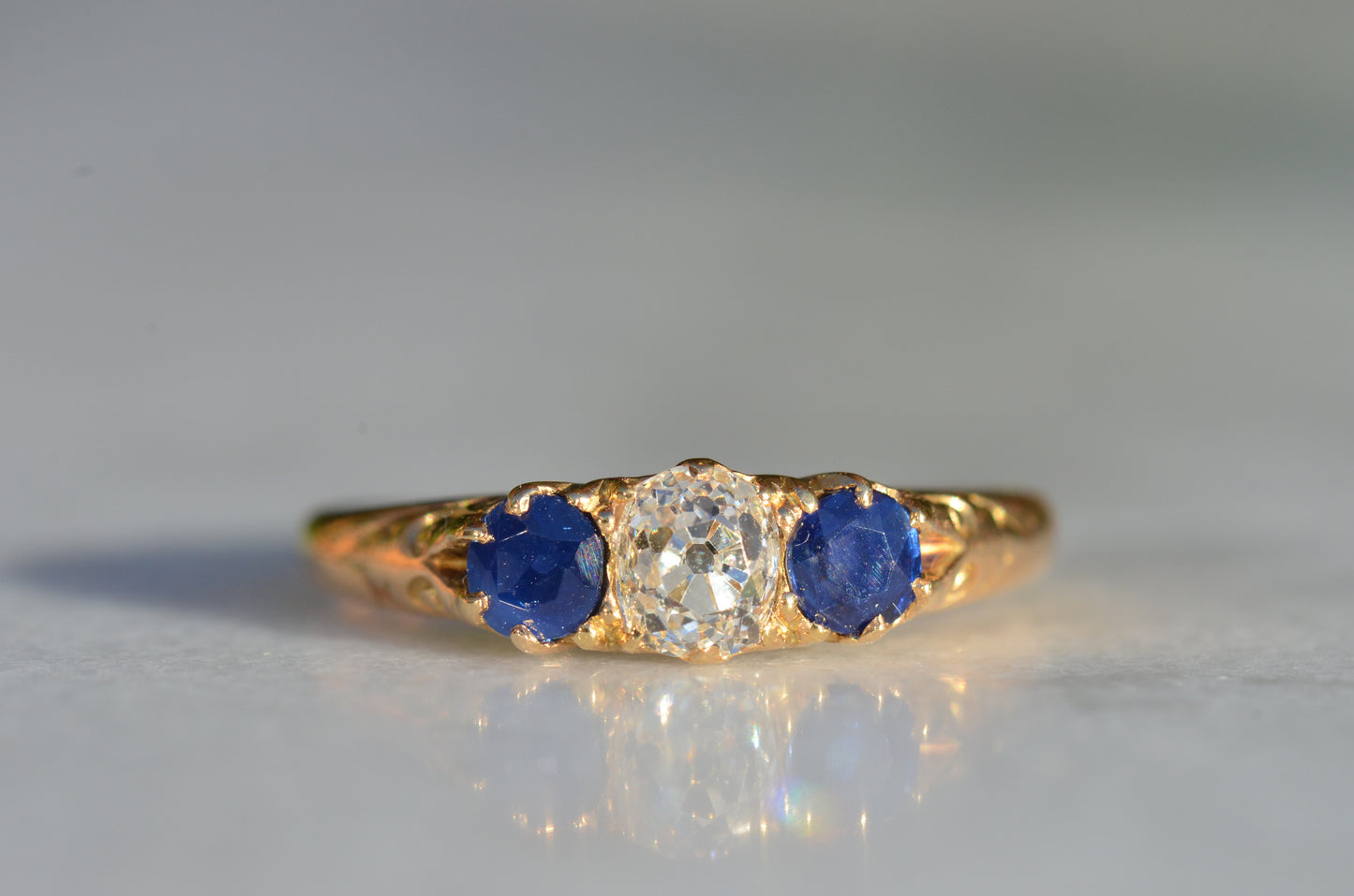 Dazzling Antique Sapphire and Diamond Trilogy Ring