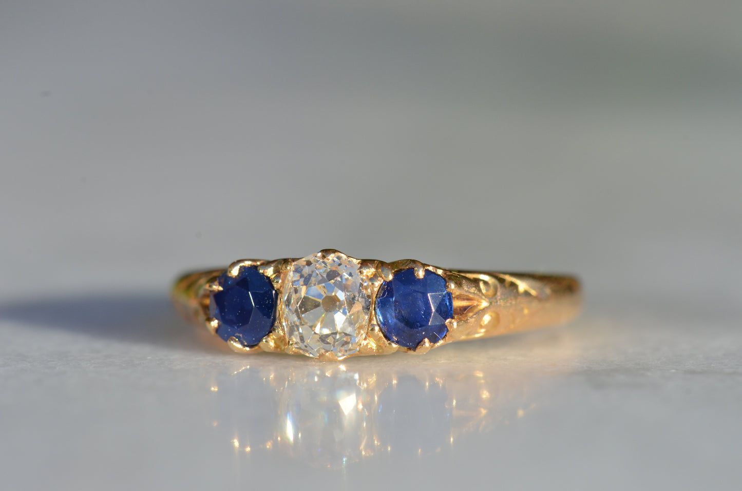 Dazzling Antique Sapphire and Diamond Trilogy Ring