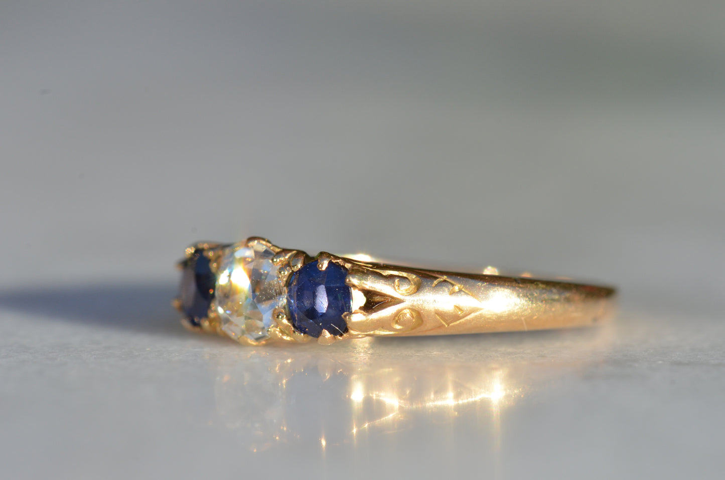 Dazzling Antique Sapphire and Diamond Trilogy Ring