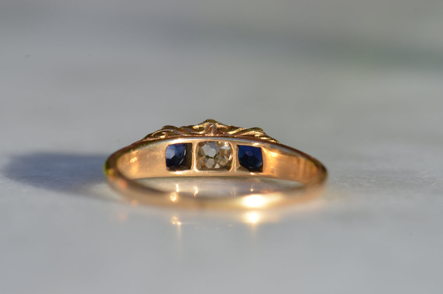 Dazzling Antique Sapphire and Diamond Trilogy Ring