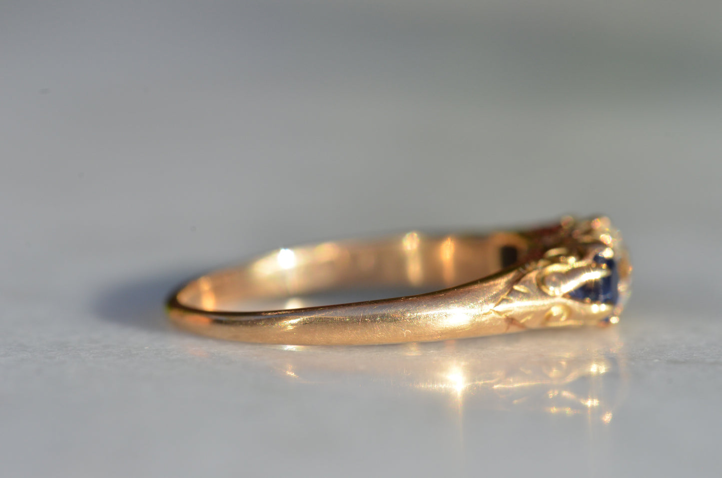 Dazzling Antique Sapphire and Diamond Trilogy Ring