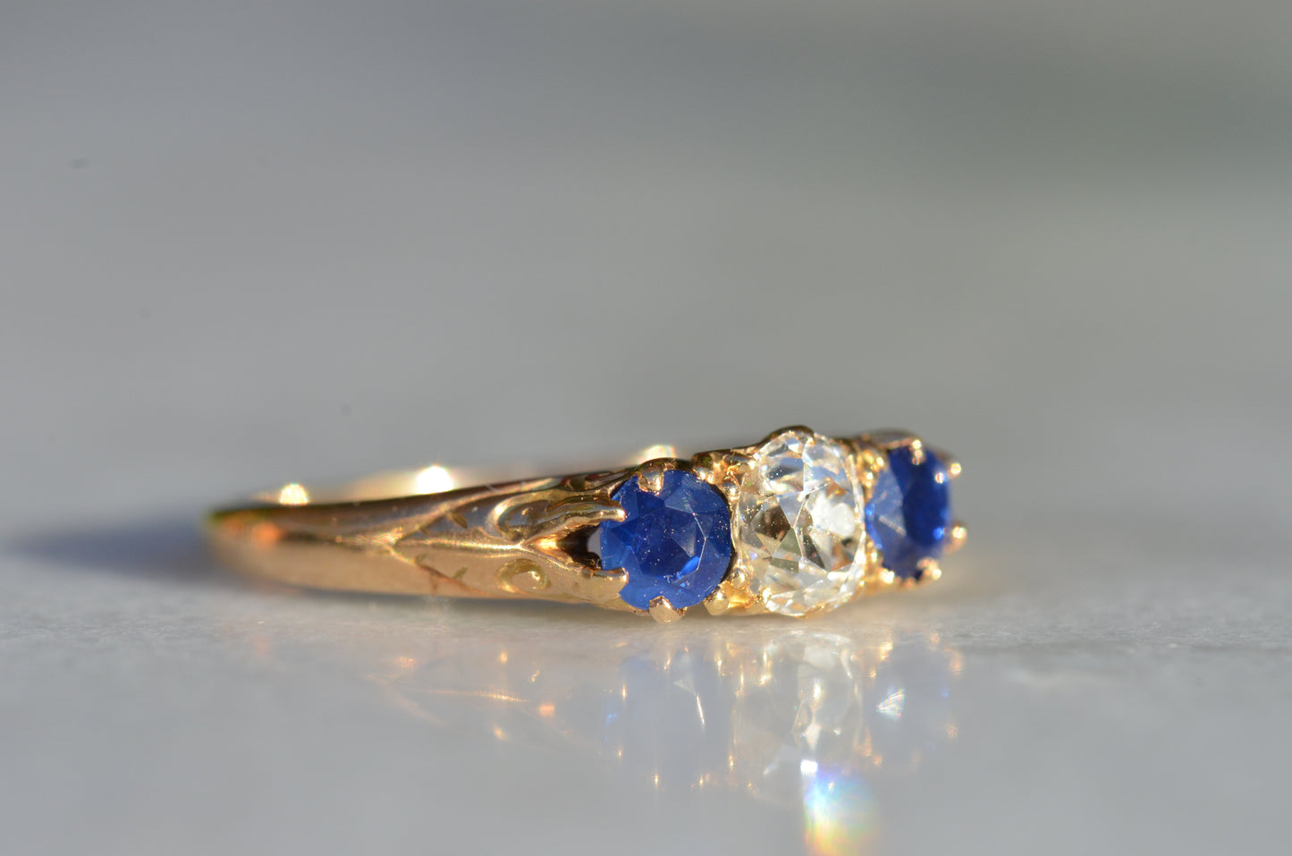 Dazzling Antique Sapphire and Diamond Trilogy Ring