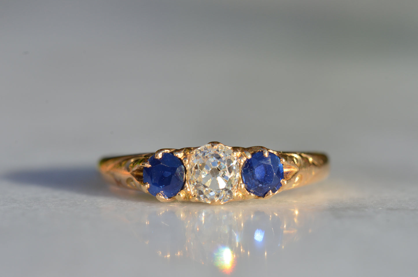 Dazzling Antique Sapphire and Diamond Trilogy Ring