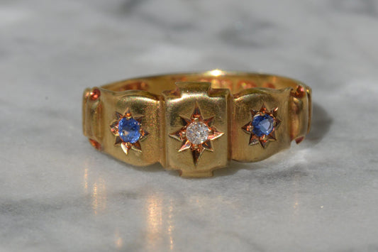 Warm Antique Sapphire and Diamond Panel Trilogy