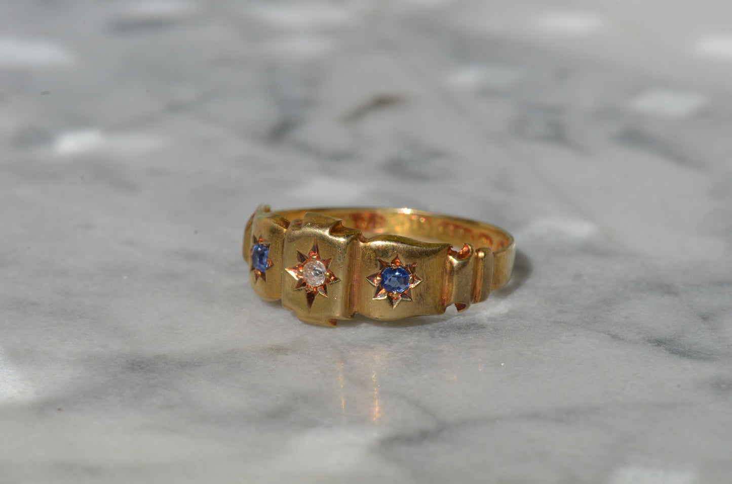 Warm Antique Sapphire and Diamond Panel Trilogy