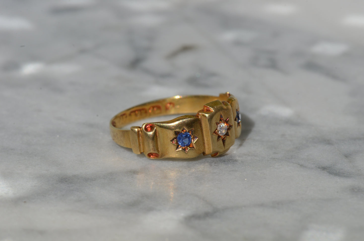 Warm Antique Sapphire and Diamond Panel Trilogy