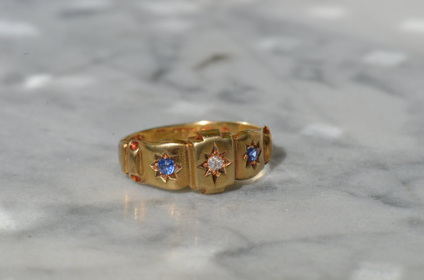 Warm Antique Sapphire and Diamond Panel Trilogy