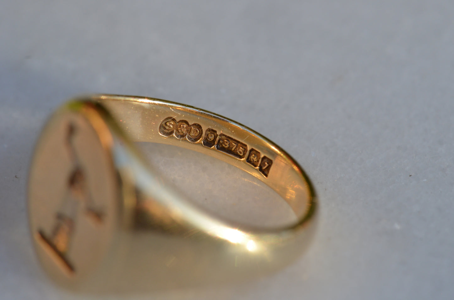 Heavy Midcentury Crest Signet Ring