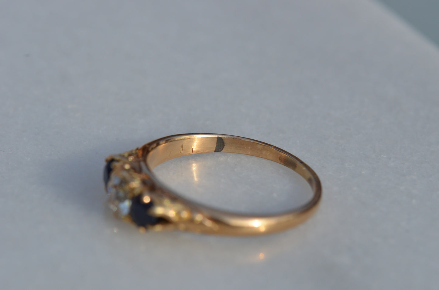 Dazzling Antique Sapphire and Diamond Trilogy Ring