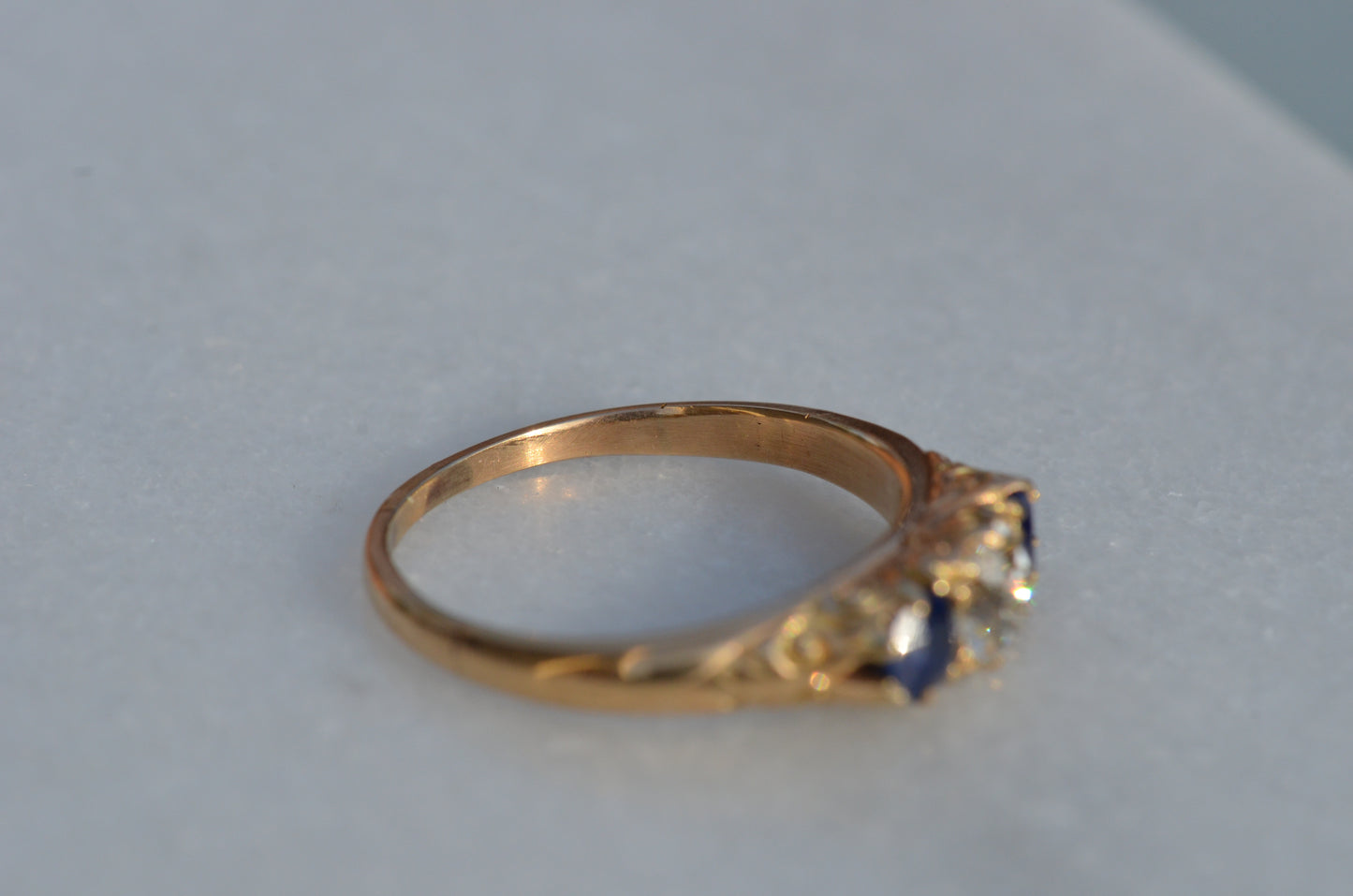 Dazzling Antique Sapphire and Diamond Trilogy Ring
